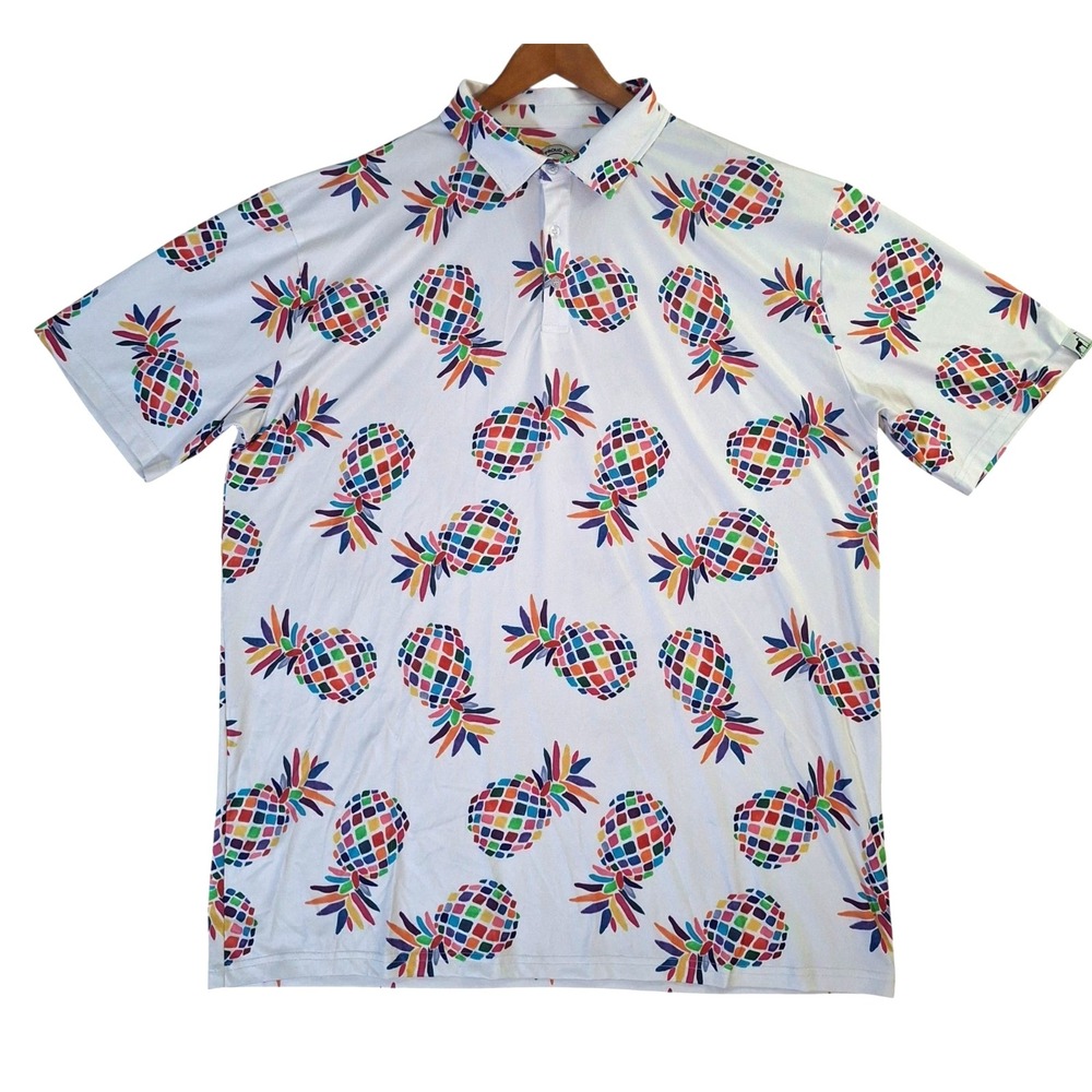 Proud 90‎ Polo Shirt Men's 2X Rainbow Pineapple Print Performance Golf Is Fun